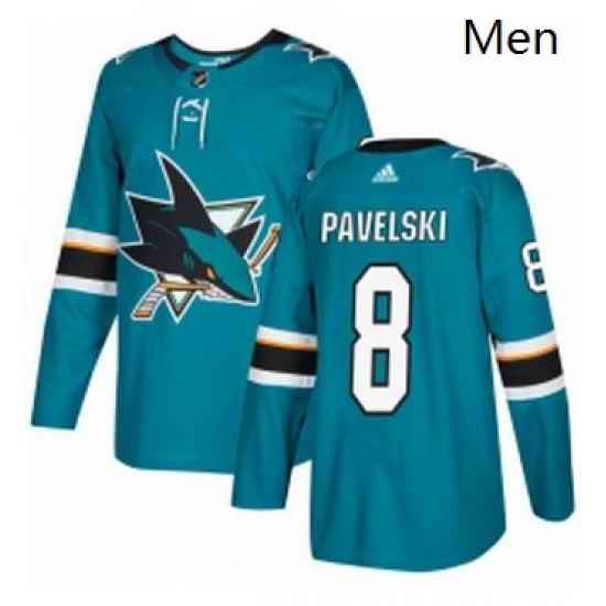Mens Adidas San Jose Sharks 8 Joe Pavelski Authentic Teal Green Home NHL Jersey